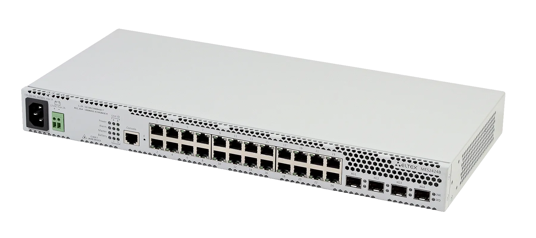 Ethernet-коммутатор MES2424B, 24x1G RJ45 + 4x1G/10G SFP+, L3, 220V AC/12V DC